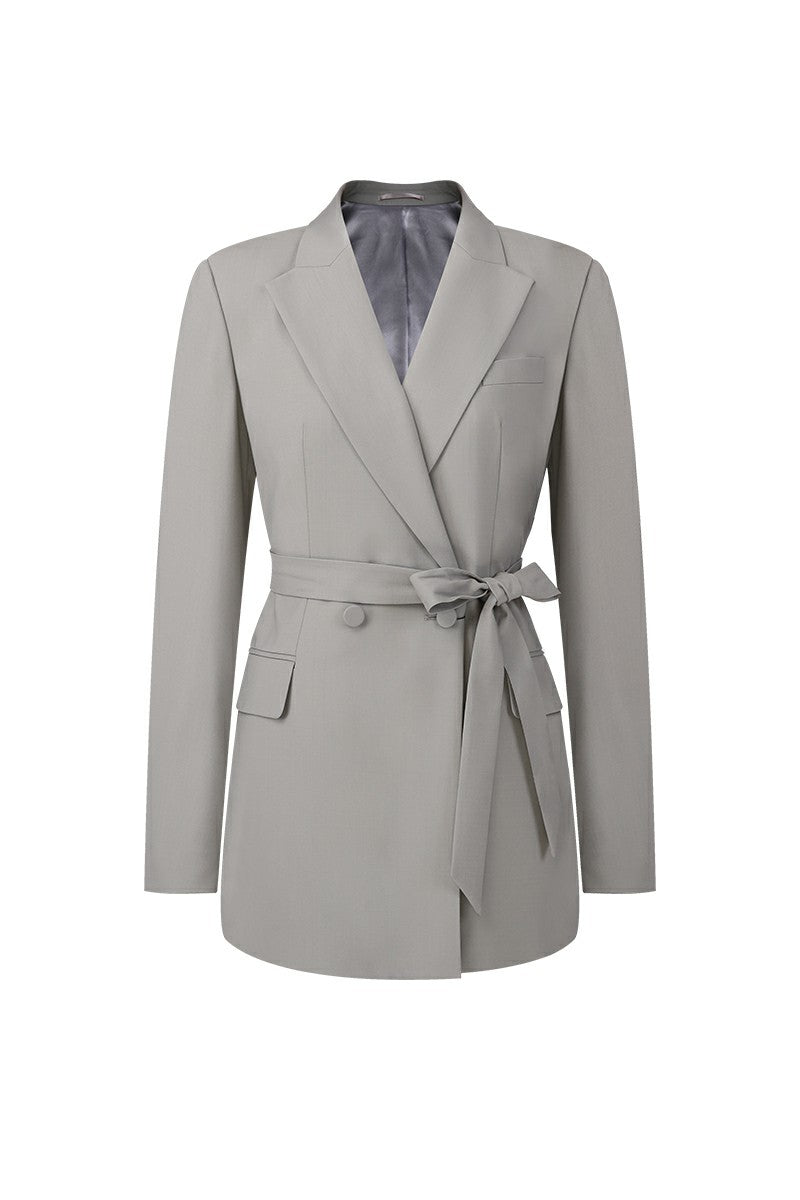 Grace Blazer Jacket With Belt - Grey | Made to Measure