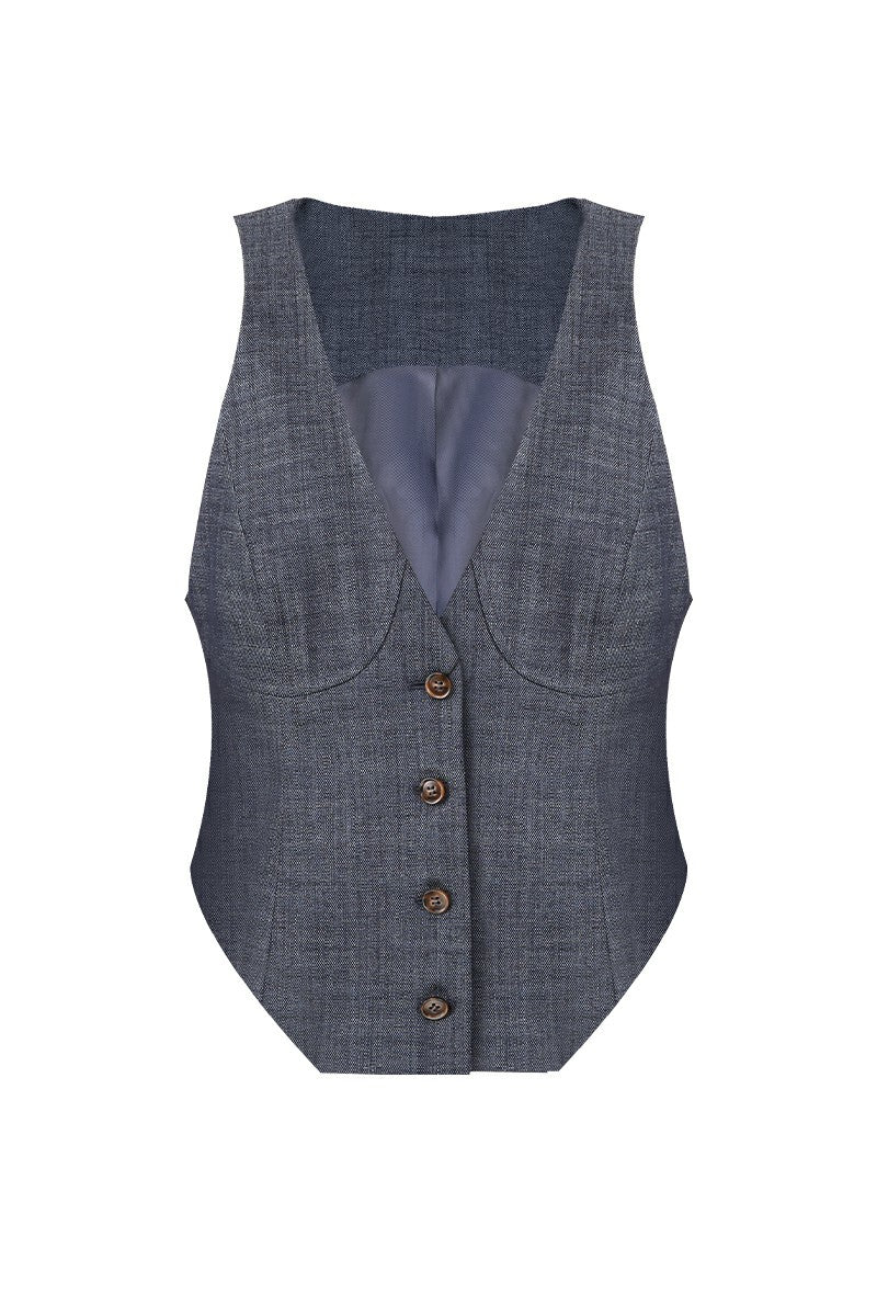 Sollisa Vest – Denim Navy Blue (Medium Wash)