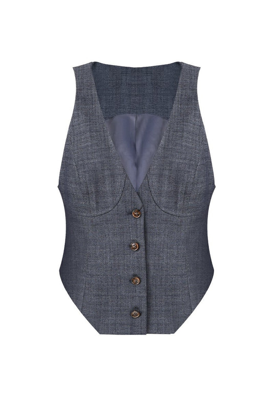 Sollisa Vest – Denim Navy Blue (Medium Wash)